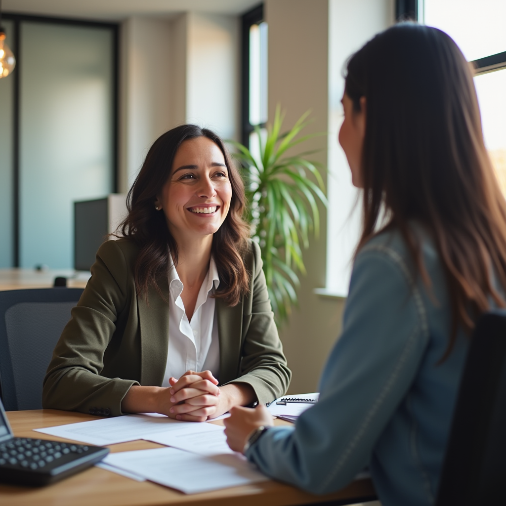 Support advisor speaking with a client in an office